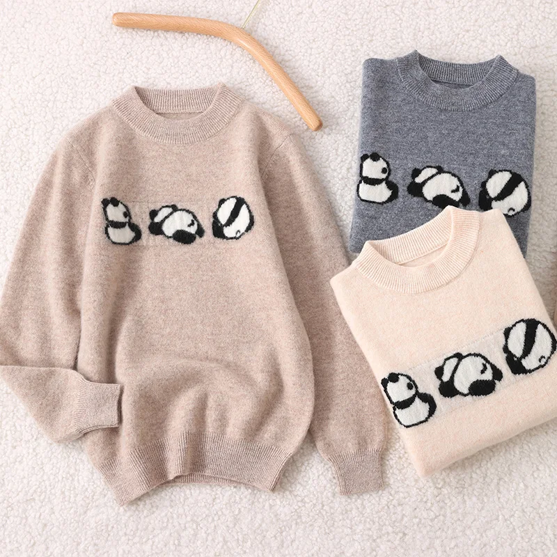Basic  Soft  Unisex Style 100%  Merino Wool  Sweater Autumn And Winter  Pullover  Long Sleeve O-Neck  Children's Clothing Tops view 2