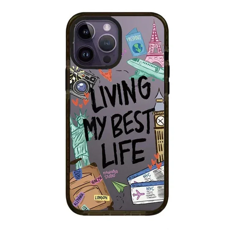 

Acrylic Living My Best Life Travel Tag Frame Phone Case Cover for iPhone 11 12 13 14 15 Pro Max Case for iPhone 15 ProMax