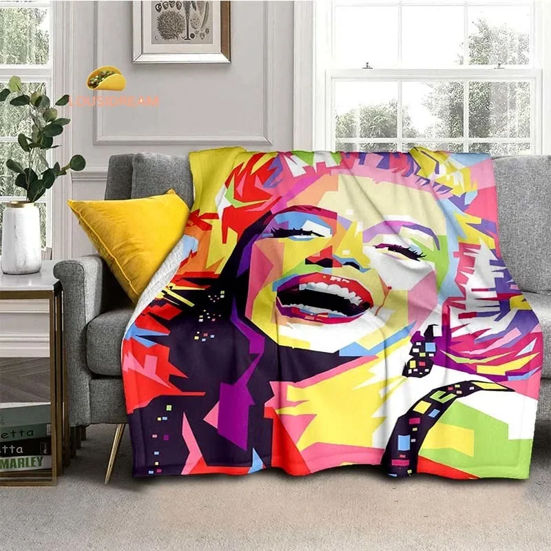 Singer M-Marilyn Monroe Flannel Soft Warm Blanket Retro Blanket Bed Bedroom Living Room Sofa Travel Picnic Blanket Birthday Gift