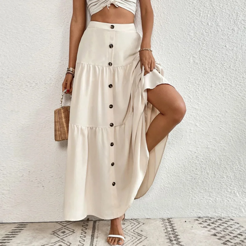 

New Women's Fashion Elastic Waist Cake Skirt Elegant Casual Vacation Midi Skirt