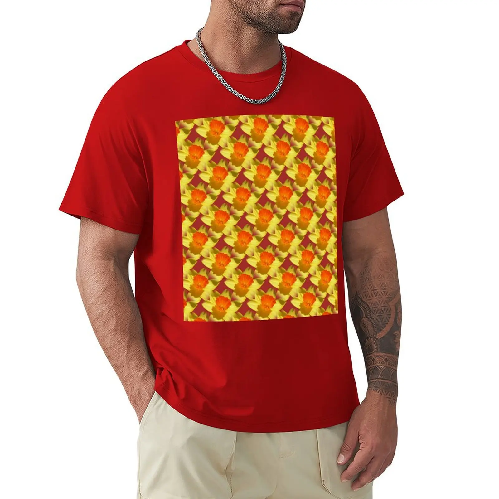 Large Bright and Showy Spring Daffodil Seamless Pattern T-shirt graphics new edition funnys tshirts for men