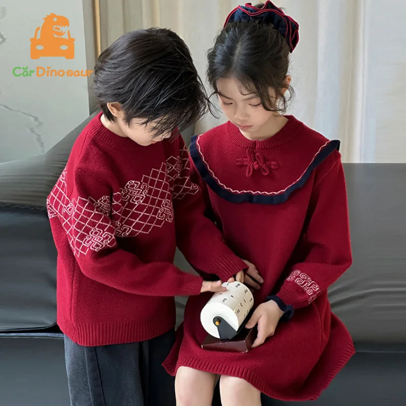 Invierno 1-12 años niñas niños hermano hermano S-XXL adultos mamá papá familia trajes a juego suéter rojo de Año Nuevo Chino