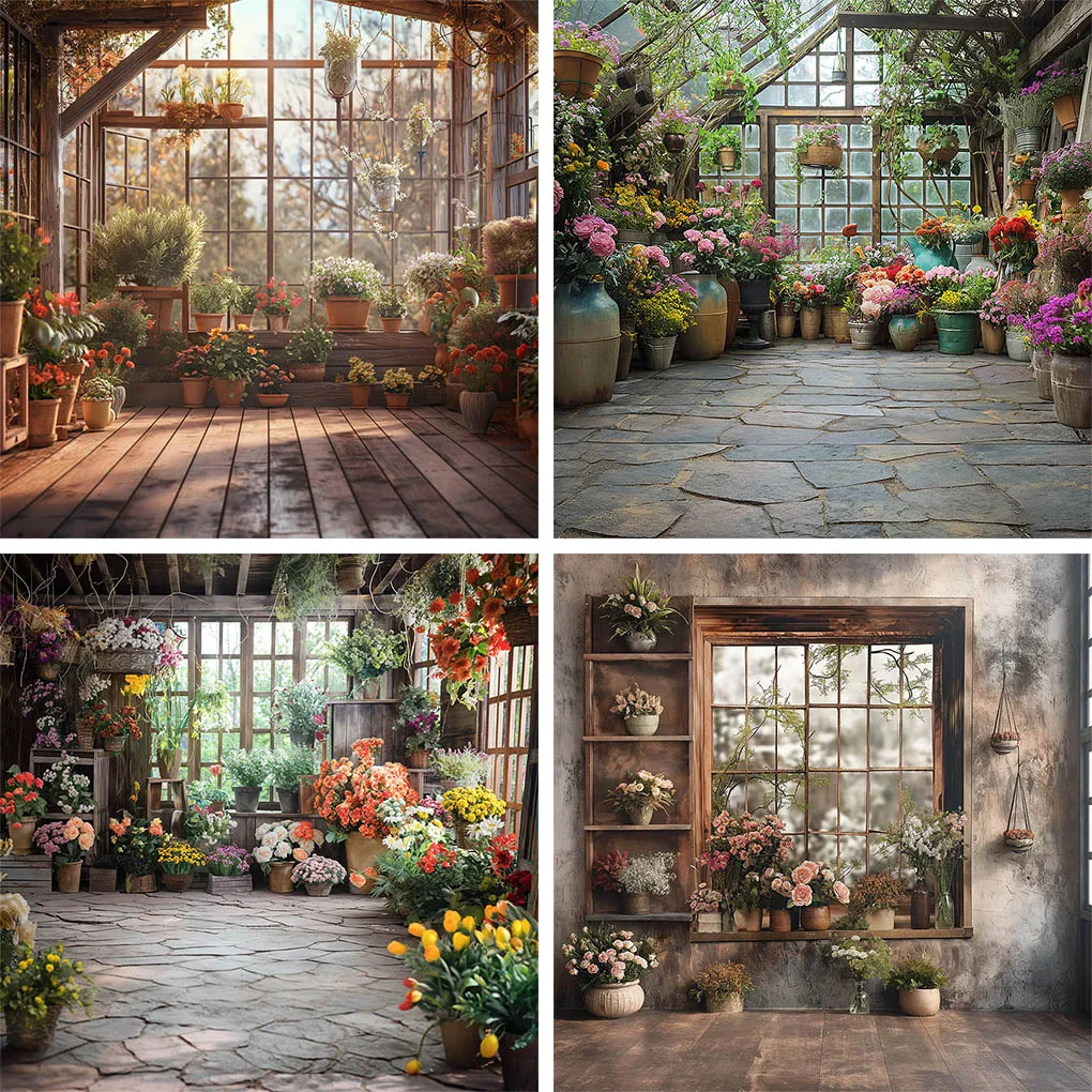 Mehofond-Toile de Fond Serres en Bois, Pots de Fleurs, Plantes Vertes, Décor de Photographie, ixd'Anniversaire Adulte Enceinte