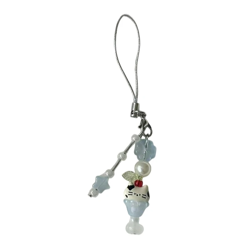 Kitten Bead String Phone Pendant Stylish Feline Beaded Phone Tassels Practical Acrylic Key Holder Phone Accessory