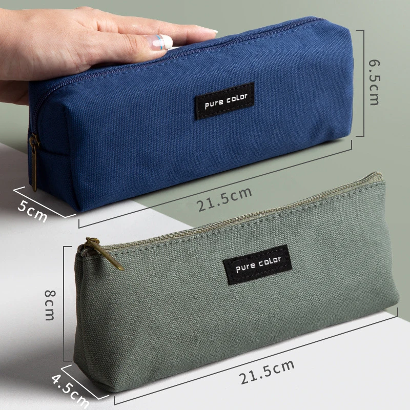 Fashion Pure Color Canvas Pencil Case Simple Large Capacity Pen Storage Bag School Supplies Stationery Organizer Gifts images - 6