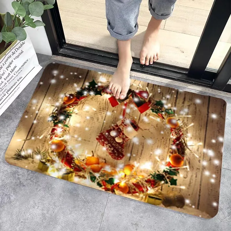 Christmas Snowflake Xmas Tree Carpet Living Room Kitchen Entrance Non-slip Rug Balcony Hallway Bathroom Toilet Non-slip Door Mat