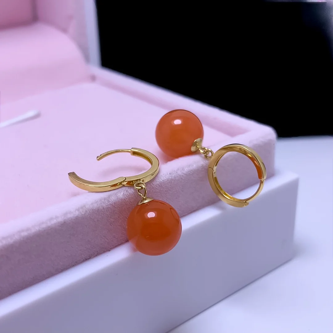 

shilovem 18K yellow Gold real Natural south Red agate stud earrings fine Jewelry wedding new plant Christmas gift yze8.5-9008nh