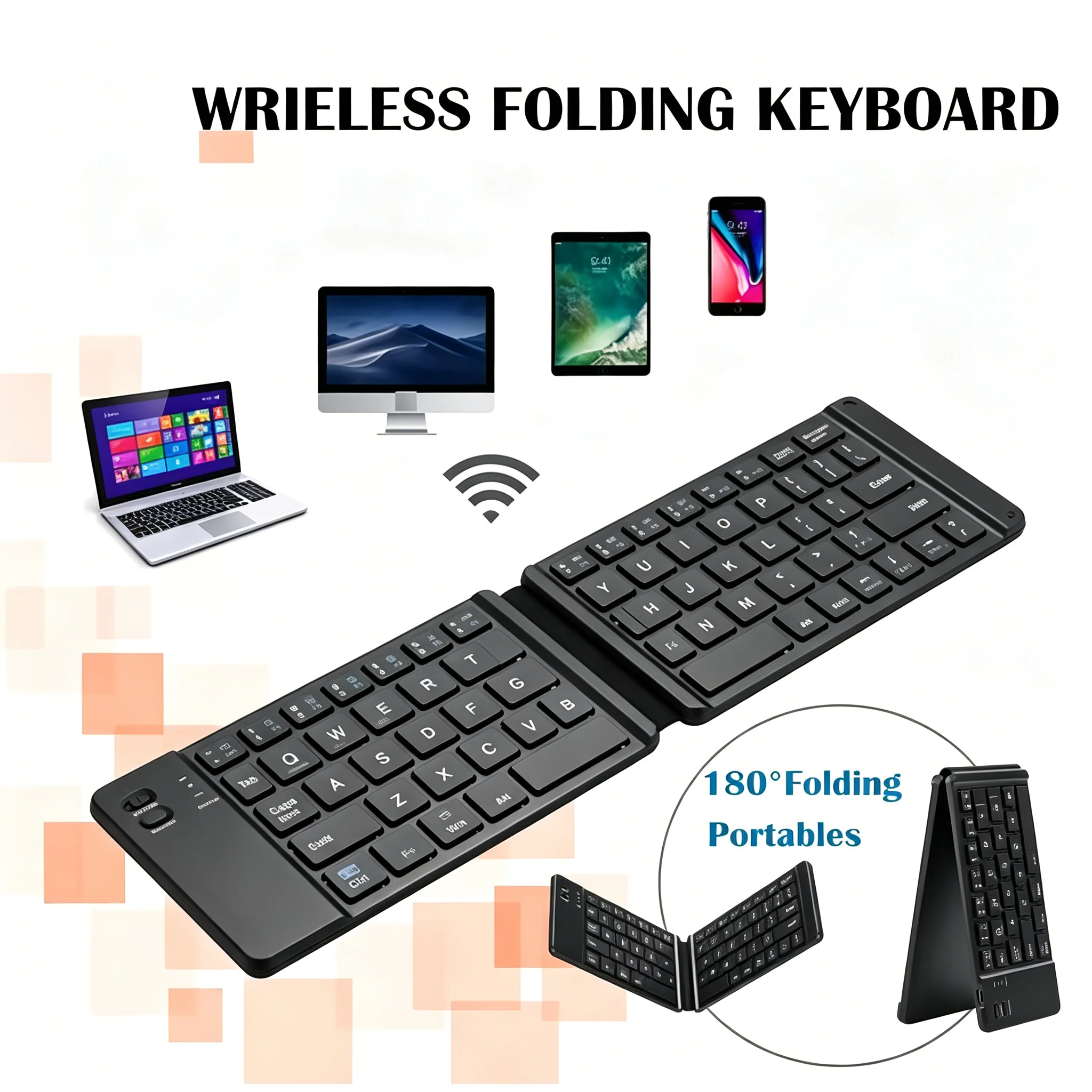 Mini Foldable Wireless Keyboard Slim Portable Bluetooth Keyboard Rechargeable Folding Keyboard for IOS Windows Android and Phone