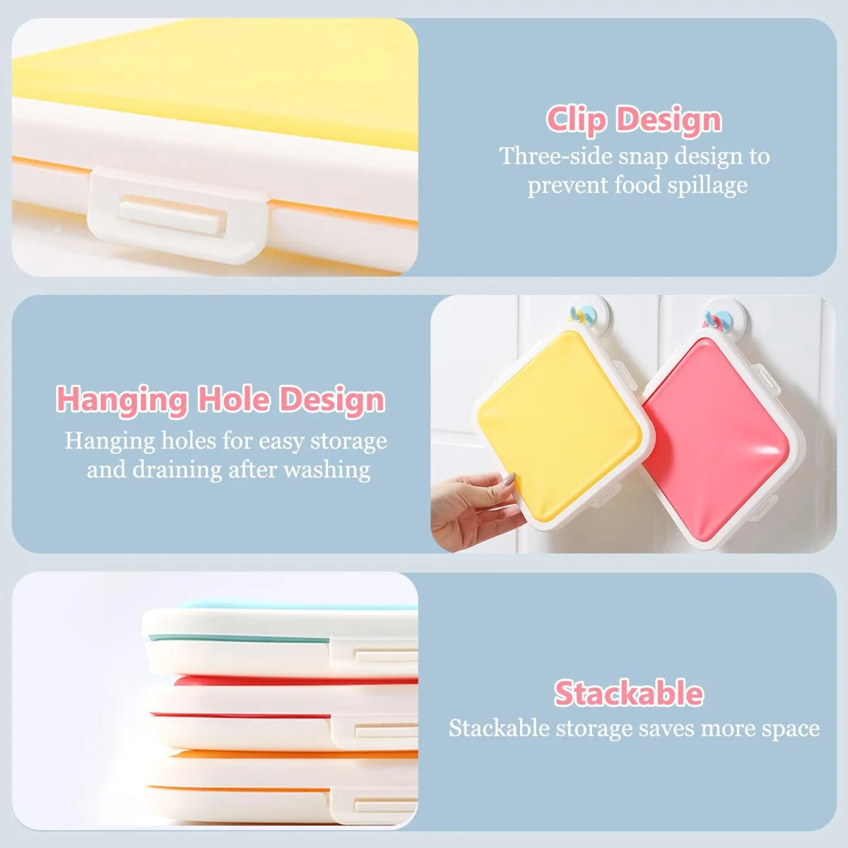 3Pack Sandwich Containers Silicone Sandwich Storage Box for Lunch, Travel, Heat Resistant Sandwich Box Container with Snap-Off