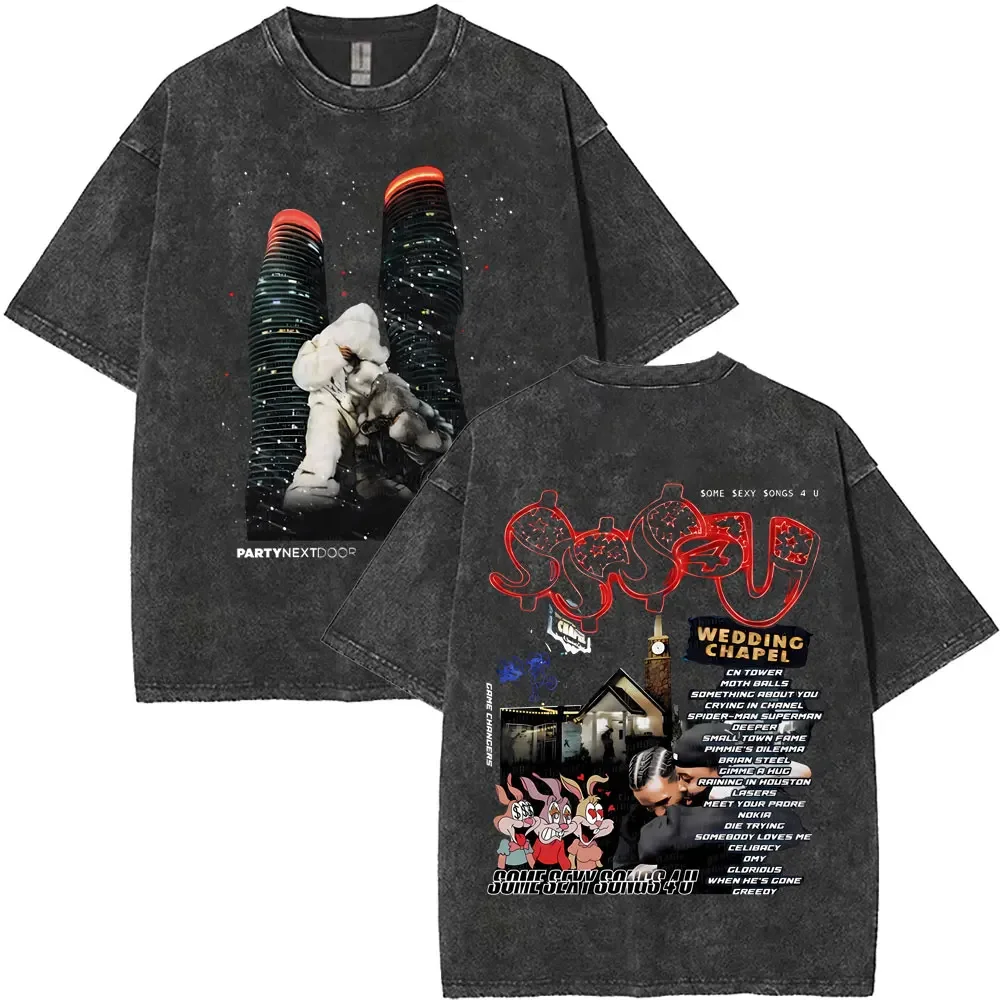 غسلها خمر مغني الراب دريك جولة أوروبا مع Partynextdoor 2025 تي شيرت الرجال النساء الهيب هوب موضة تي شيرت الذكور ملابس الشارع الشهير غير رسمية #1