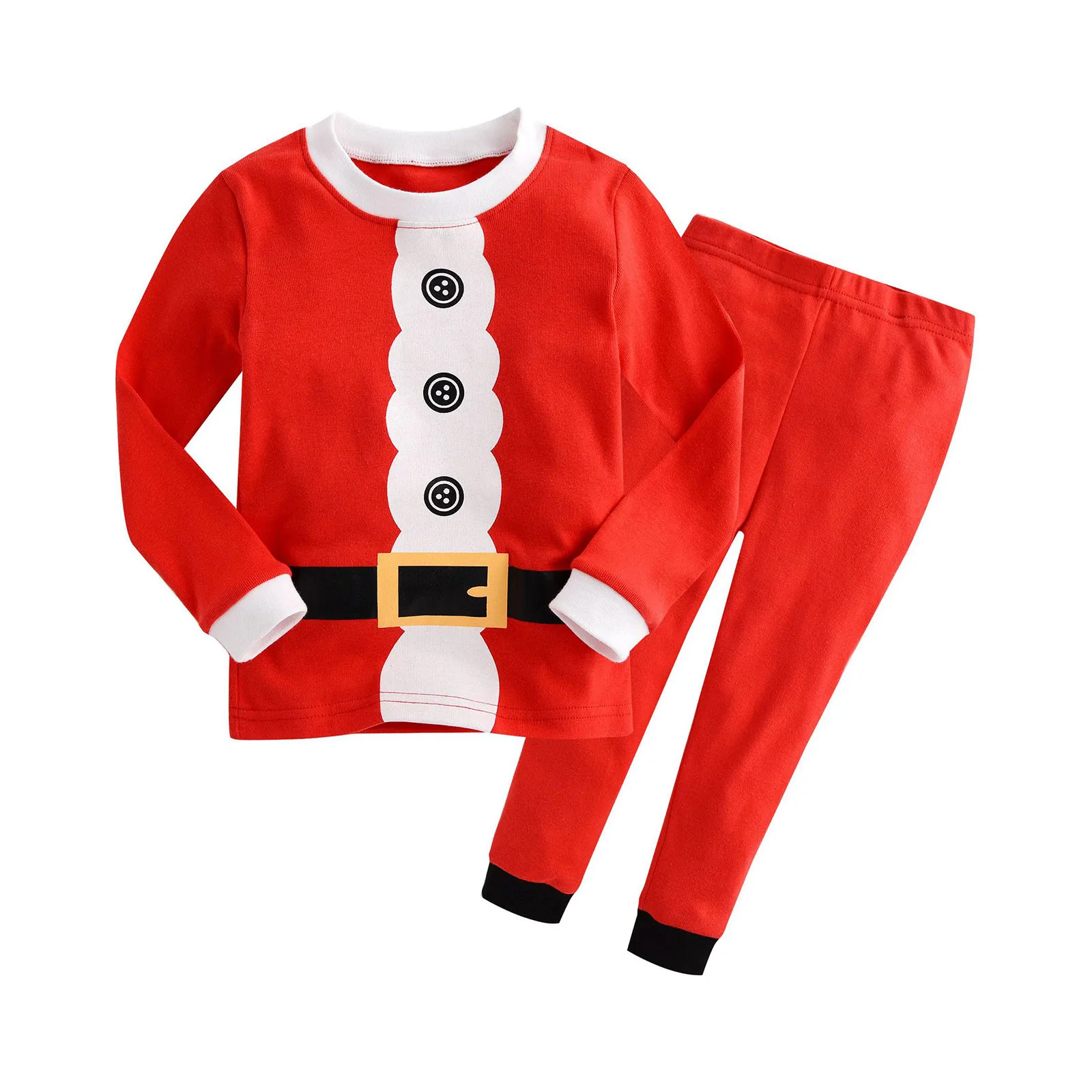 2PCS New Christmas Kids Boys Pajamas Cartoon Christmas Long Sleeved Autumn Winter Round Neck Long Sleeve Top & Print Pants Set