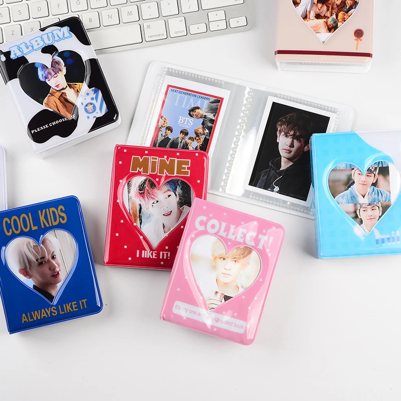 1PC Mini Cute Hollow Heart Photo Album Love Star Chasing Storage 3 Inch Photocards Holder Can Hold 36 Photos or Cards