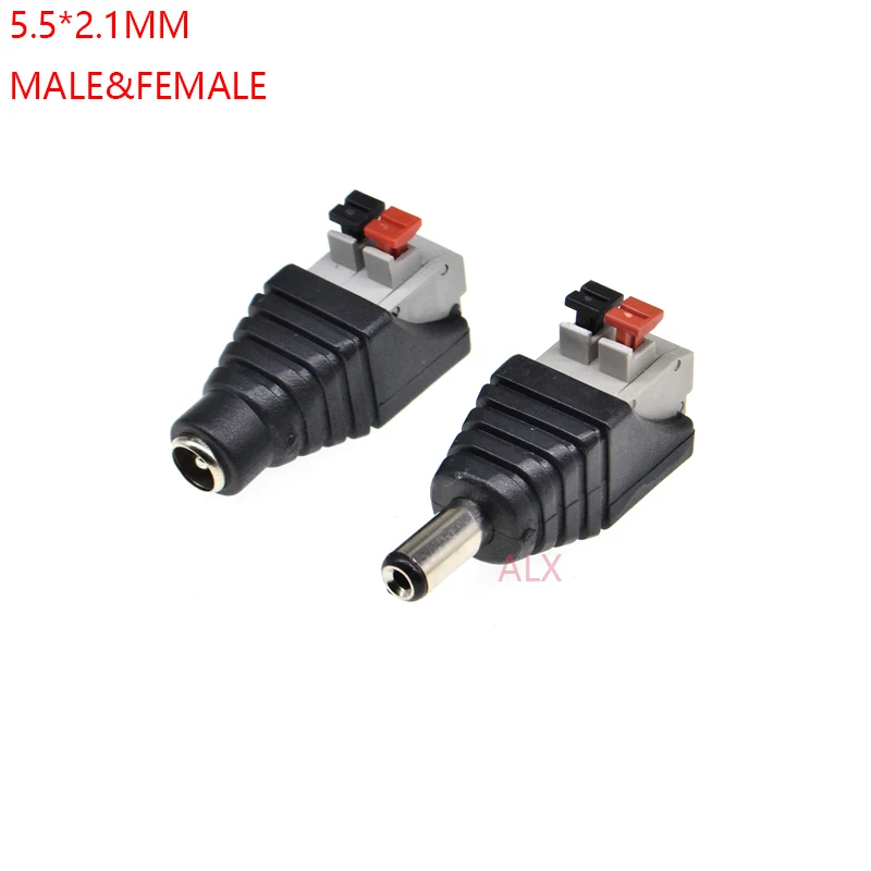 1pcs 12v Dc Power 5.5*2.1mm Male Female Connector Adapter 5.5x2.1mm Male Plug Female Socket Pressed Type For Led Strips