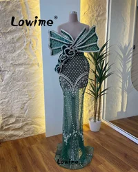 Robe De Soiree Green Luxury Prom Dress Arabic Aso Ebi Crystals Mermaid Party Dresses Evening Formal Engagement Gowns See Through