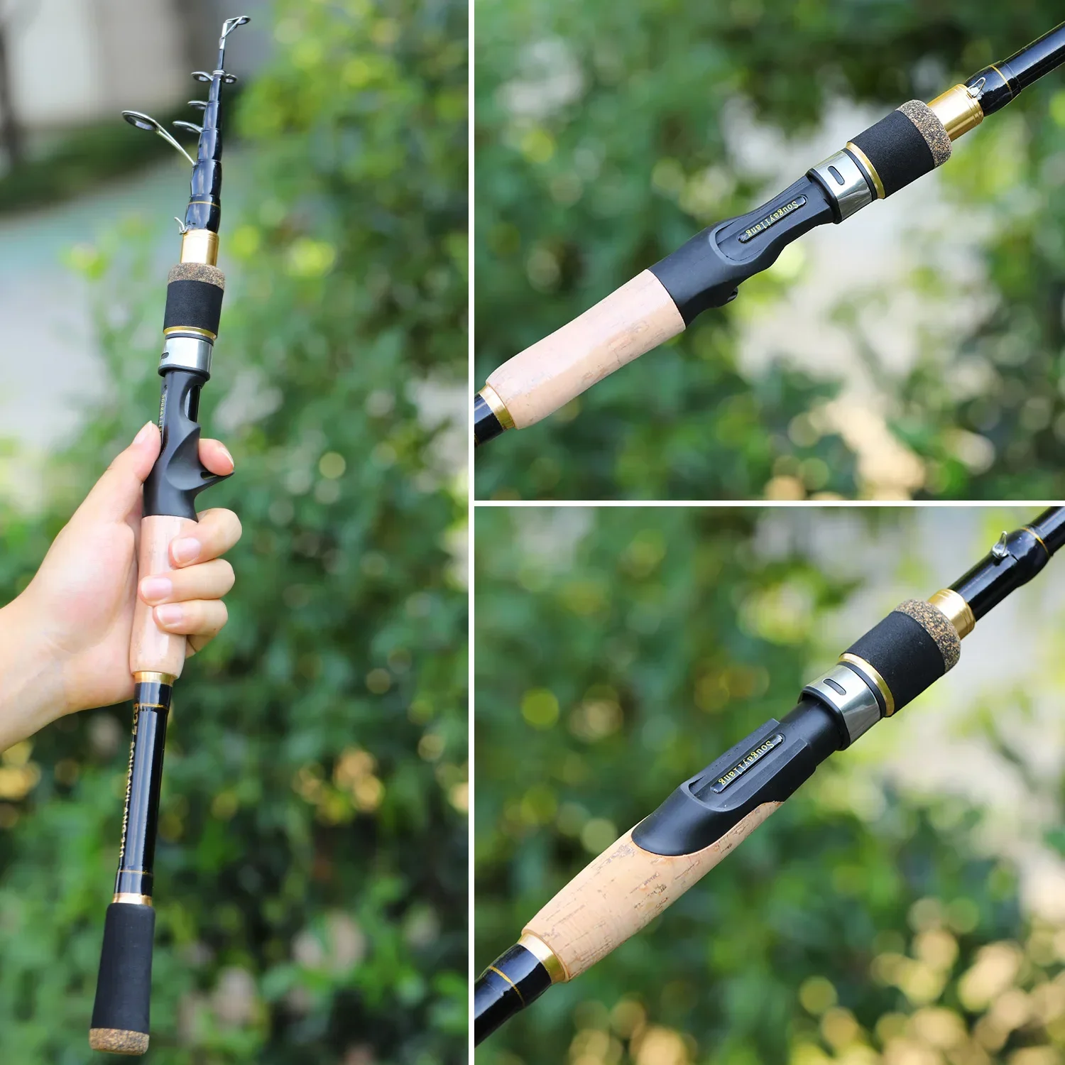 Sougayilang Casting Rods Lure Fishing Rod Spinning Telescopic 15g-25g Wooden Handle Carbon Casting Fishing Tackle Light-weight