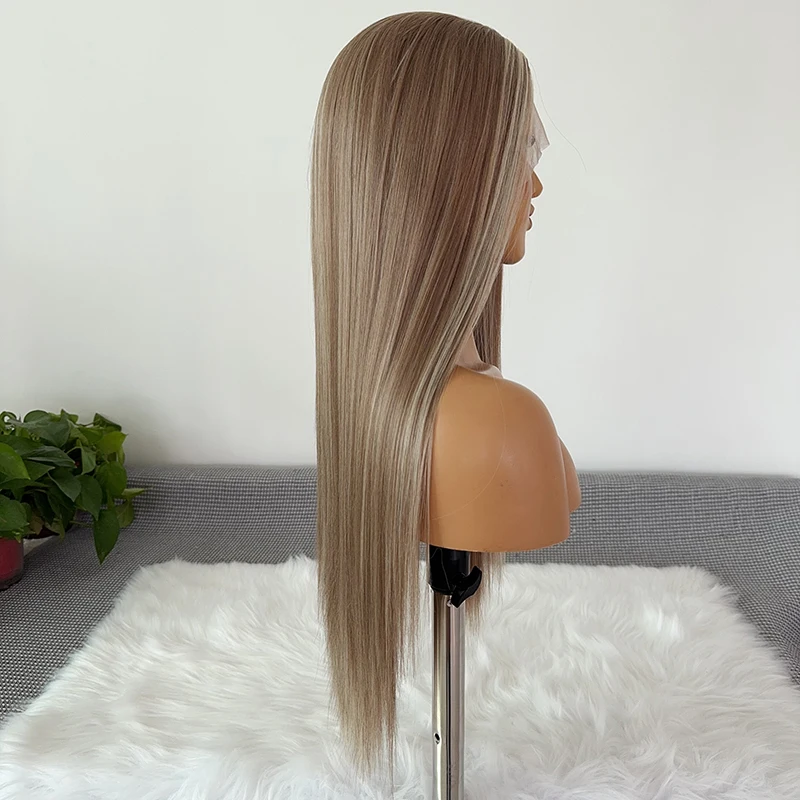 Ombre Коричневые Выделенные Парики Фронта Шнурка 26 Дюймов Длинные Прямые Синтетические 13*4 Натуральные Фронтальные Кружева Высокое Качество для Косплея