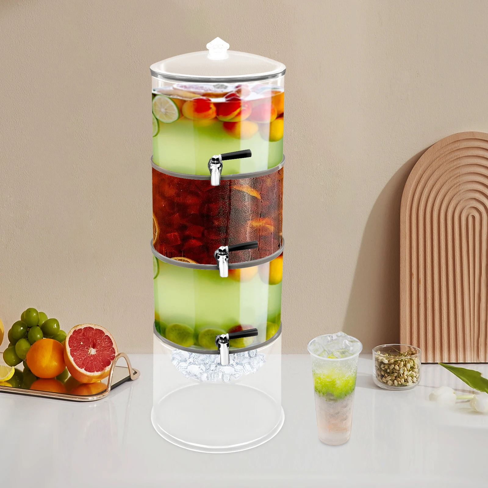 

Диспенсер для воды 4л с краном, цилиндрический чайник для питьевой воды, 3-х уровневая прозрачная холодная бутылка, домашнее хранение напитков, молока, пива