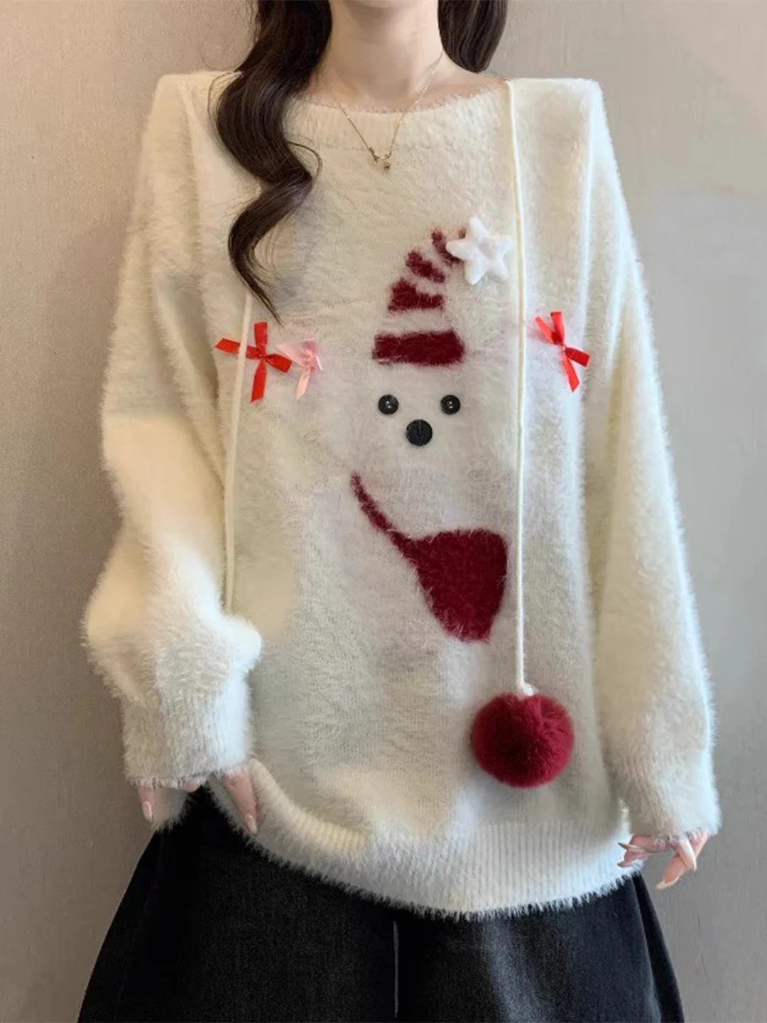 

Белый длинный вязаный свитер с длинными рукавами, мягкий, объемный, женский, повседневный, свободного кроя, удобный, теплый, осенне-зимний топ для создания молодежного образа