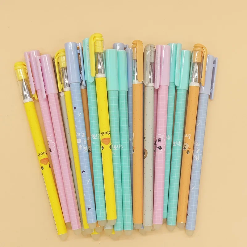 10Pcs/Set 0.35/0.38mm Black-ink Bullet/Full Needle Tube Refill Gel Pen Random Color Pen Handle Neutral Pens School Stationery