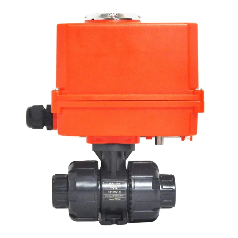 Electric UPVC PVC 2 Way Motorized Ball Valve DN40 DN50 Socket Union For Water Treatment