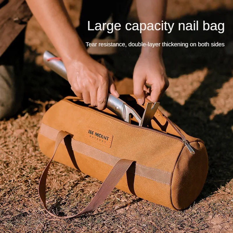 ISE MOUNT Outdoor camping accessories storage bag，Cylindrical canvas bag with padded sides