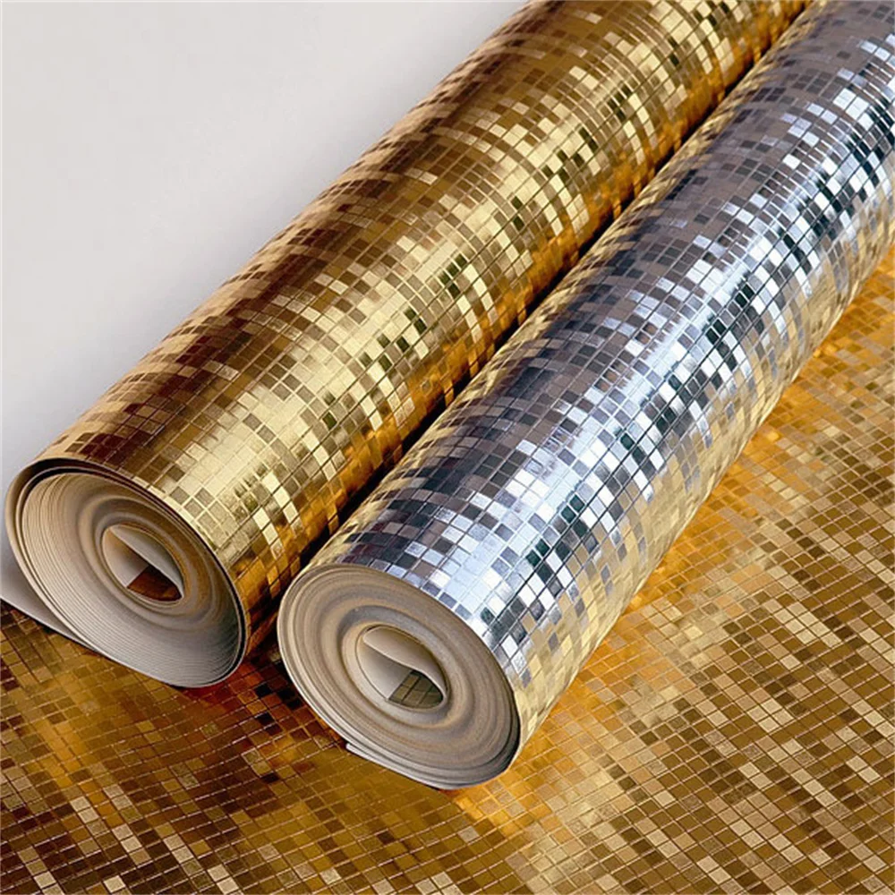 Обои Glitter Mosaic Wallpaper Roll Bedroom Living Room Light Reflect Gold Silver Foil Wallpaper Papier peint Ktv