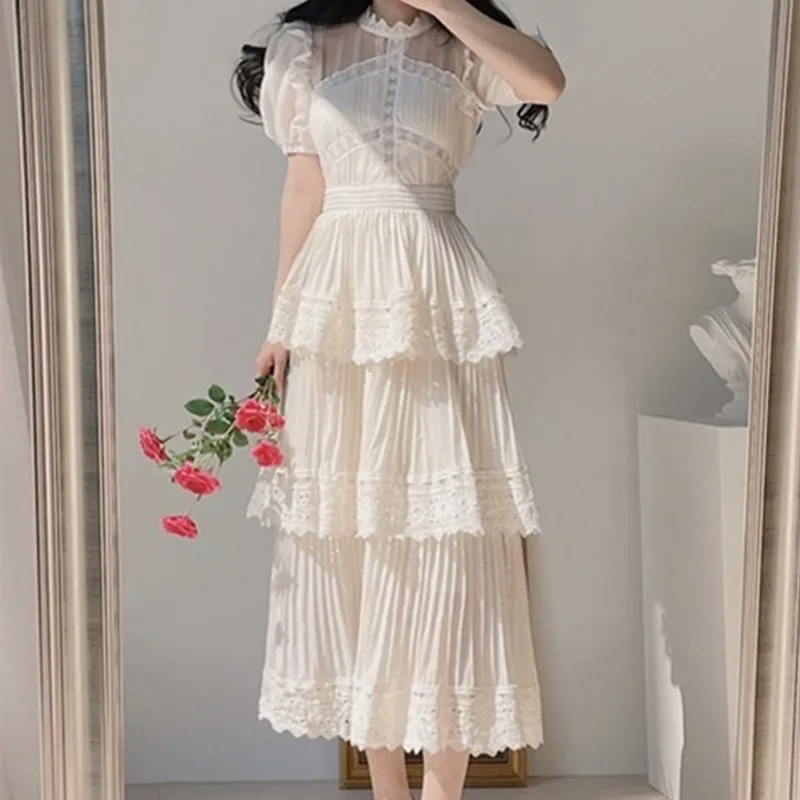 

Vintage n Women's Summer Dr Puff ort Sve Houtooth Dollhouse Skirt Tee-quarter Sve Parent-Child Use