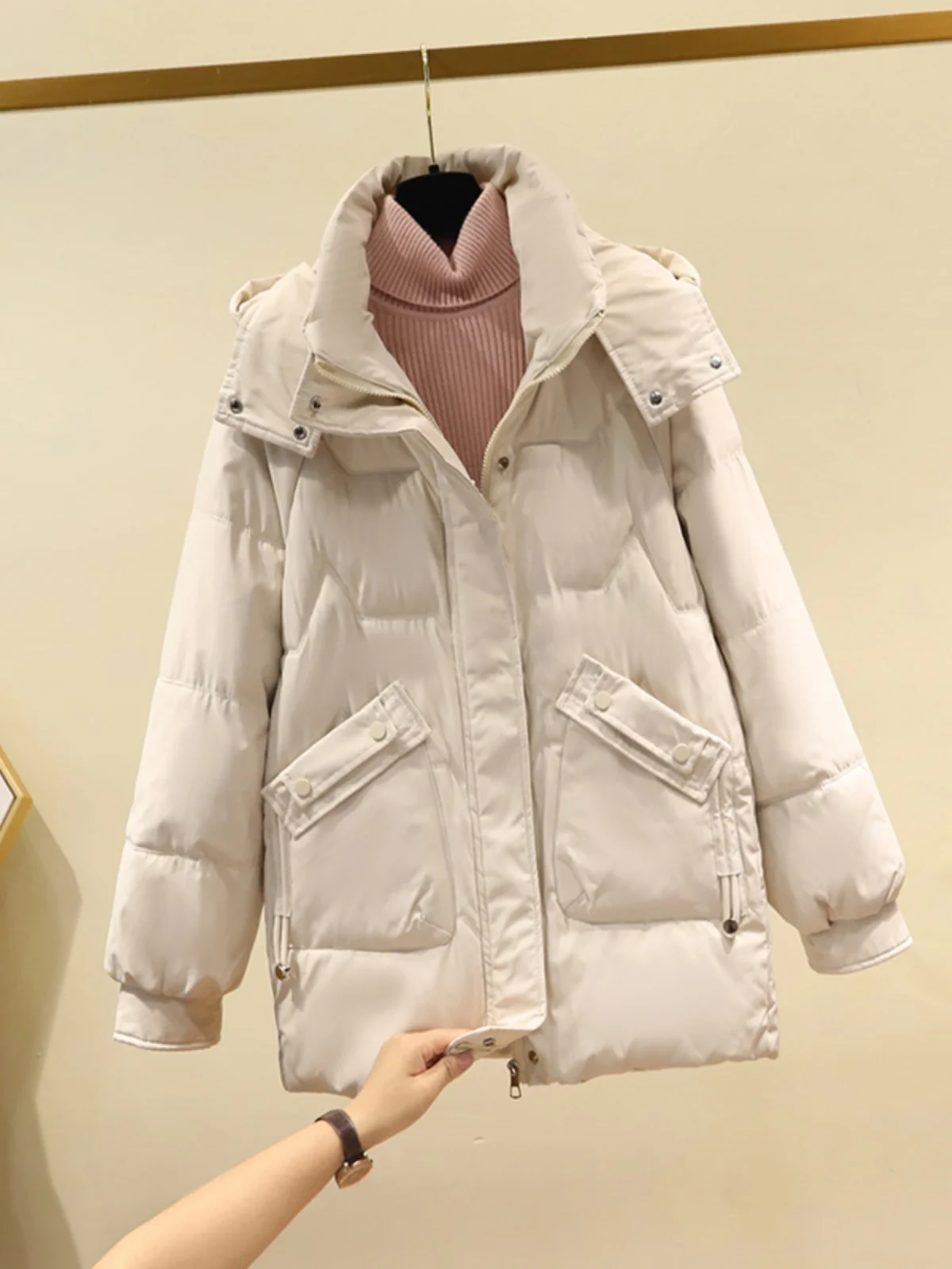 

Женская утепленная хлопковая куртка-пуховик с капюшоном, удлиненная, оверсайз, для зимы, модная, для небольших размеров, на молнии, для повседневной носки