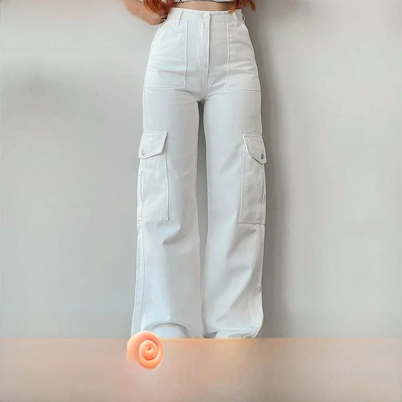 

Прямые брюки-карго с высокой талией, женские мешковатые брюки, женские однотонные длинные брюки на молнии на весну и осень