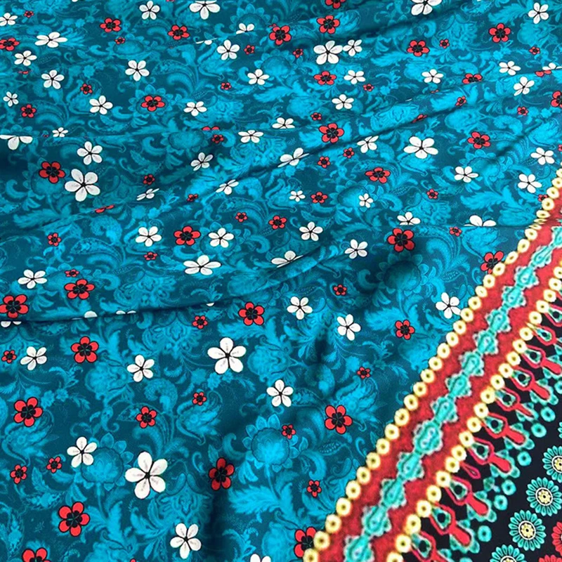 114CM Wide 16mm Small Floral Printed Silk Crepe de Chine Fabric for DIY Sewing Summer Soft Blue Pants Dress Pajamas C001-85