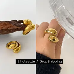 CARLIDANA New Hot Selling Simple Water Drop Gold Color Stainless Steel Ring Personalized Fashion Personalized Women's Jewelry