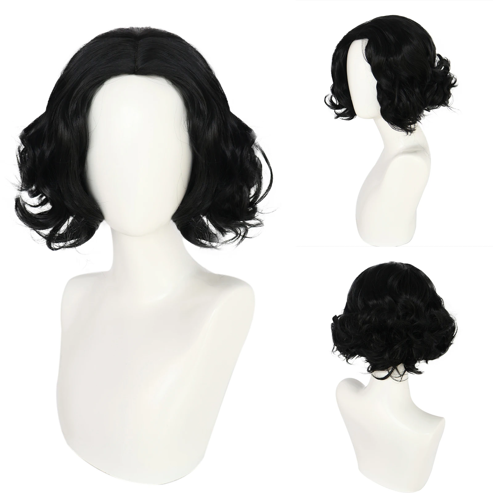 Retro Princess Short Black Curly Bob Synthetic Heat Resistant Wigs For Women Halloween  Christmas Cosplay Party Dress Up