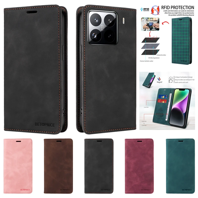 Funda tipo billetera de cuero magnética Mi15Pro para Xiaomi 15 Pro, Funda para teléfono, Funda protectora con bolsillo para tarjetas para Xiaomi Mi 15Pro