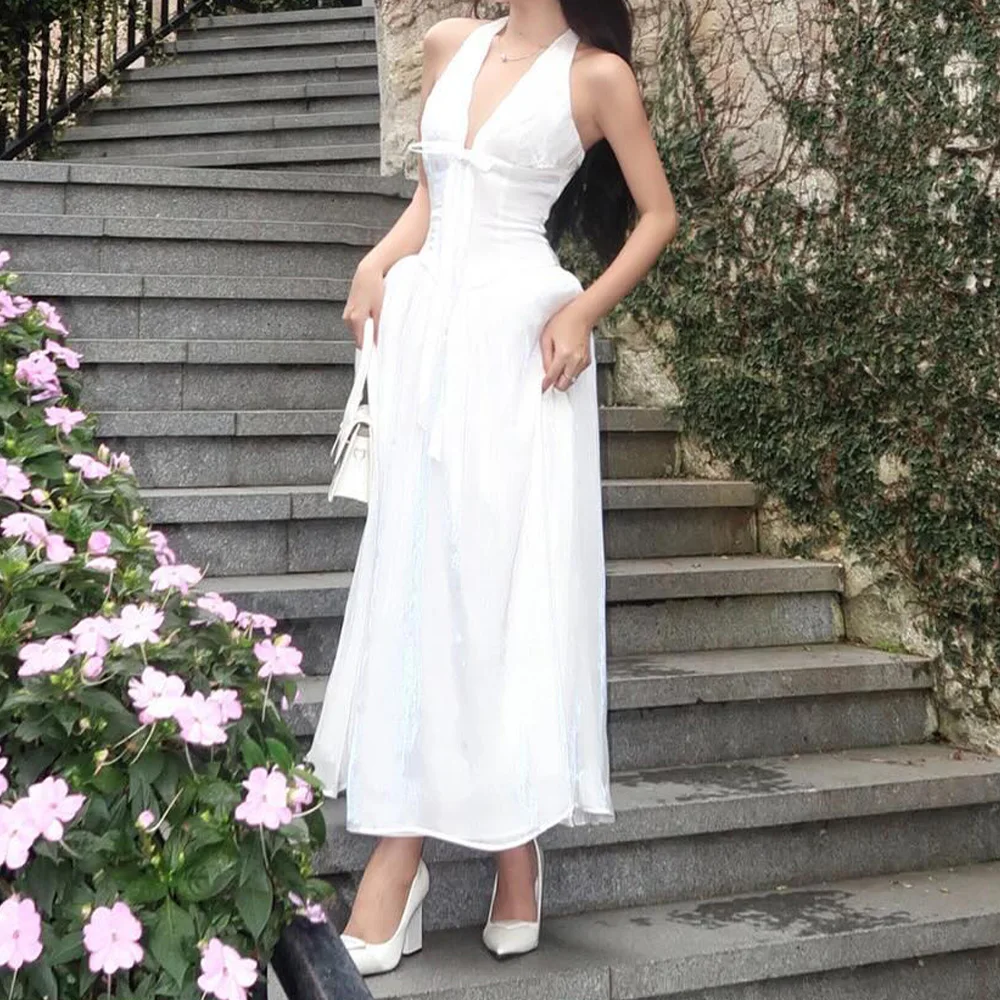 Bow Sleeveless Chiffon V-Neck Ankle Length A-Line Graceful and Temperament Special Occasion Gowns Solid Color Custom Size 2024