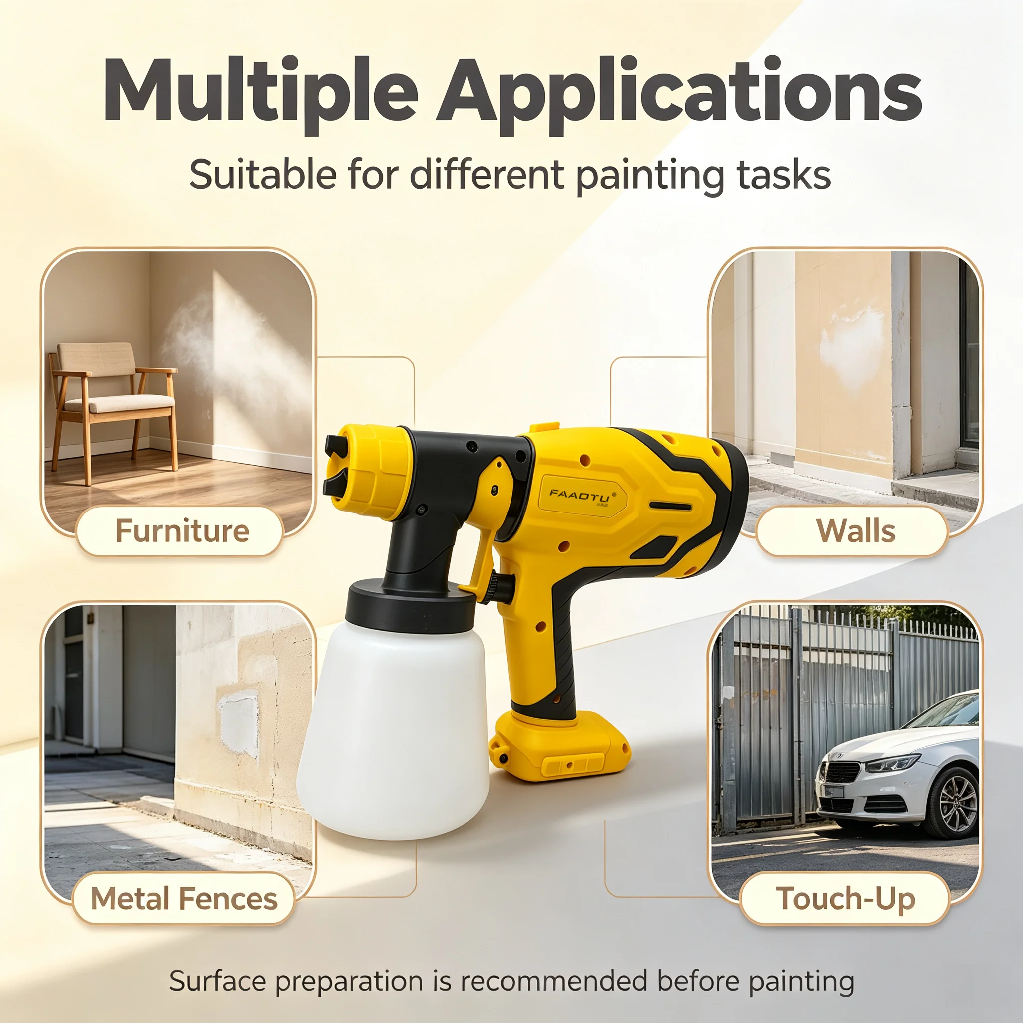 FAAOTU Electric Spray Gun Brushless800ml Capacity Uniformly Sprays Water Mist Or Paint Powerful And Even Application