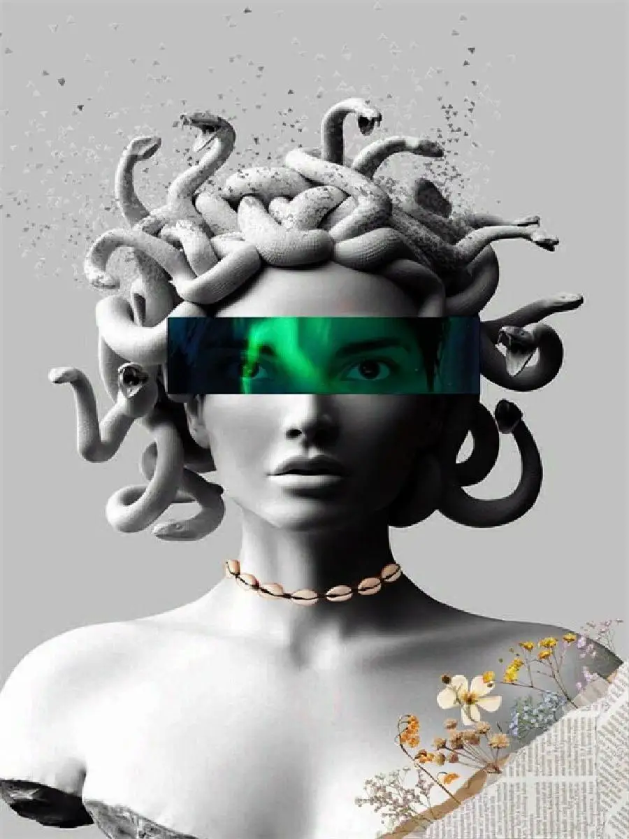 Emerald Medusa Canvas Art Print | Greek Mythology Modern Wall Decor for Home & Gallery