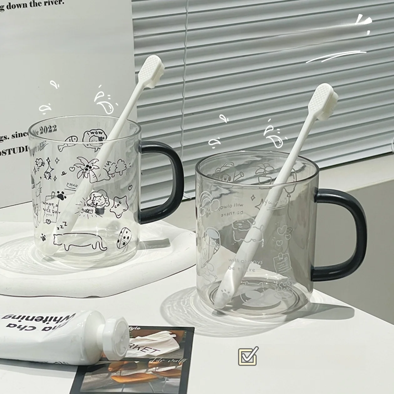 

Чашка Hand-Dn fiti Toothbru, прозрачная мультяшная чашка с высоким эстетическим значением, чашка для синчивания зубов с ручкой, аксессуары Batoom