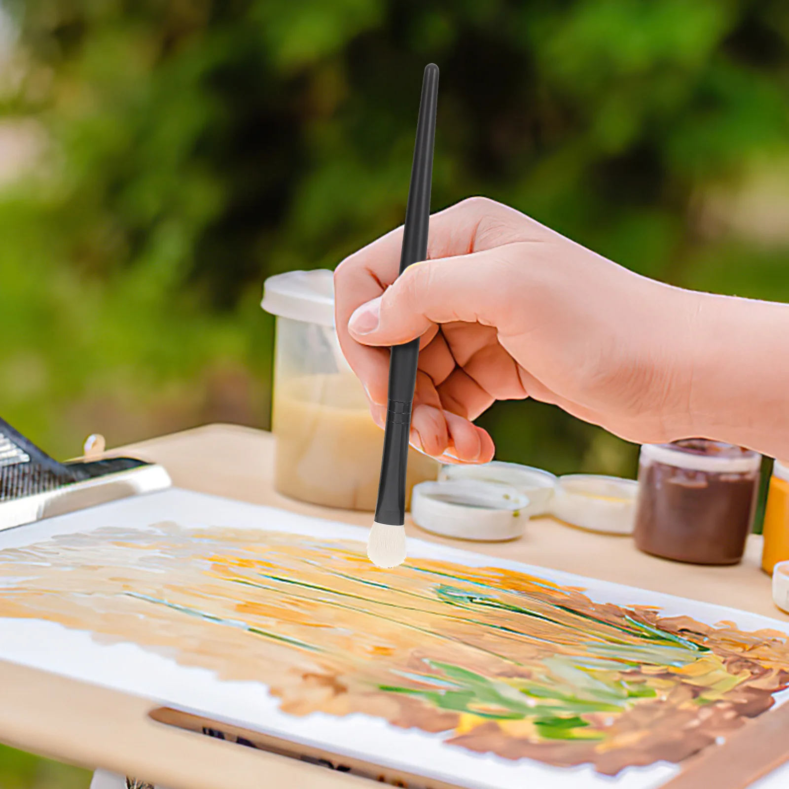 

7Pcs Painting Brush Set Fine Nylon Hair Aluminum Wood Handle Multi-Function Paint Brush for Acrylic Oil Watercolor Painting