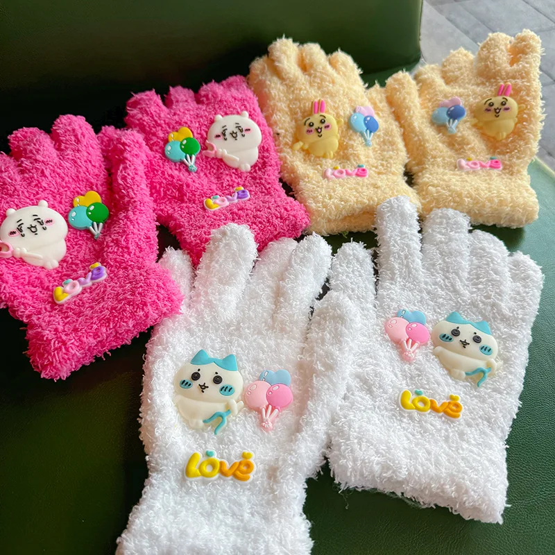 

Chiikawa cute quirky knitted woolen five-finger gloves winter warm thickened open-fingered play cell phone cold gloves