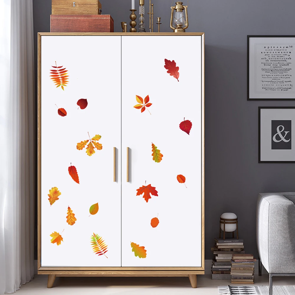 Thanksgiving Day Window Wall Sticker Home Warm Decoration Glueless Autumn Maple Leaf Sticker Art Pvc Sticker Decal Glass Door