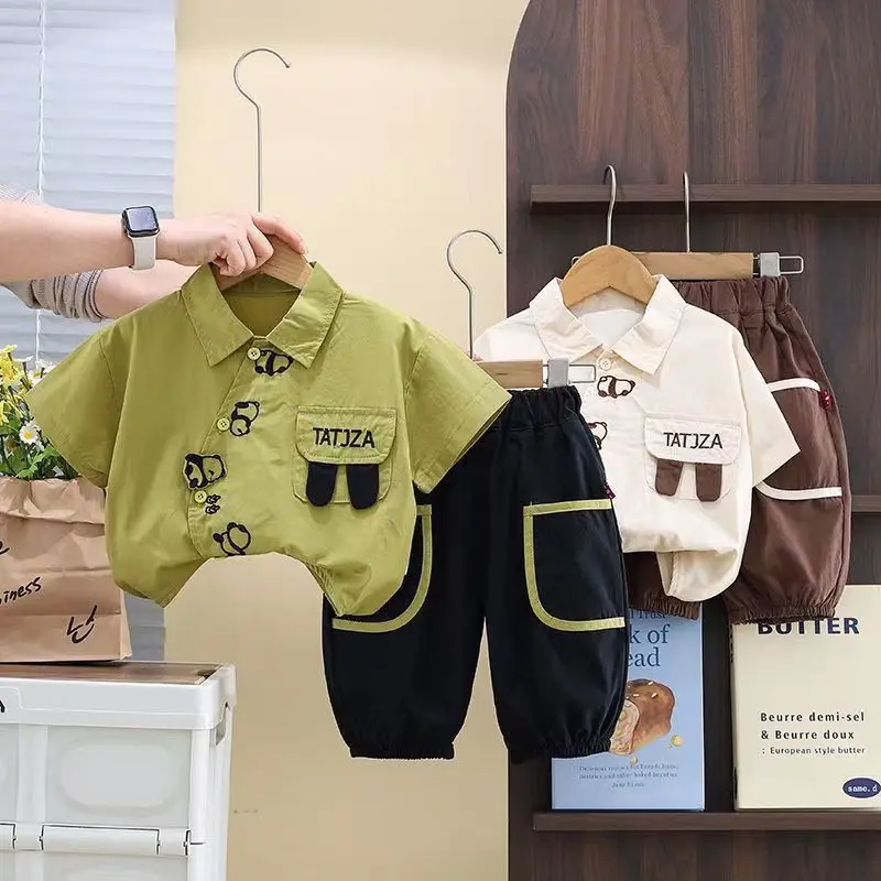 

Boys' Summer Set 2025 New Children's Short Sleeved Shirt Stylish Baby Summer Set Two Piece Clothes 80-130CM