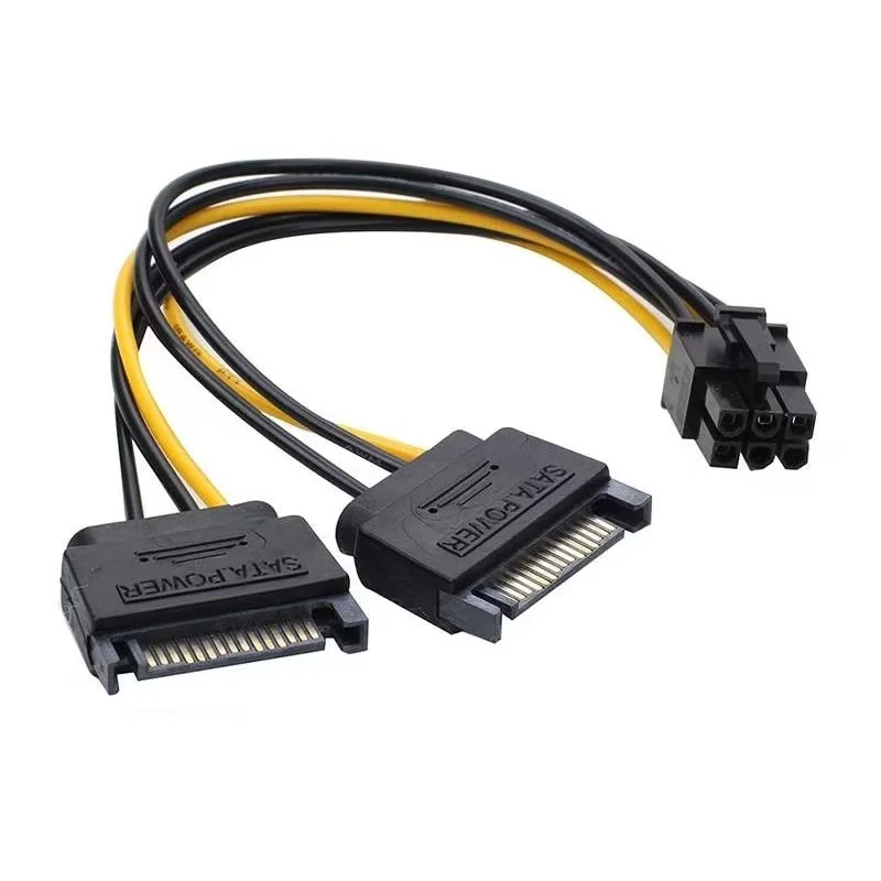 

SATA 2 x 15Pin M to Graphics card PCI-e PCIE 6Pin F Video Card Power Supply Cable 6pin to Sata Y Splitter Adapter 18AWG