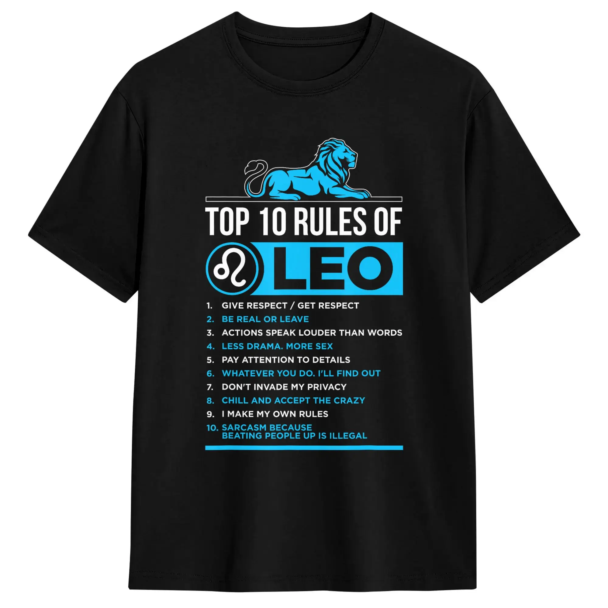 Top 10 Rules Leo Zodiac Sign Facts Traits Horoscope Funny  T-Shirt Summer  Cotton T Shirts For Adult Trendy Cool Design Tshirt