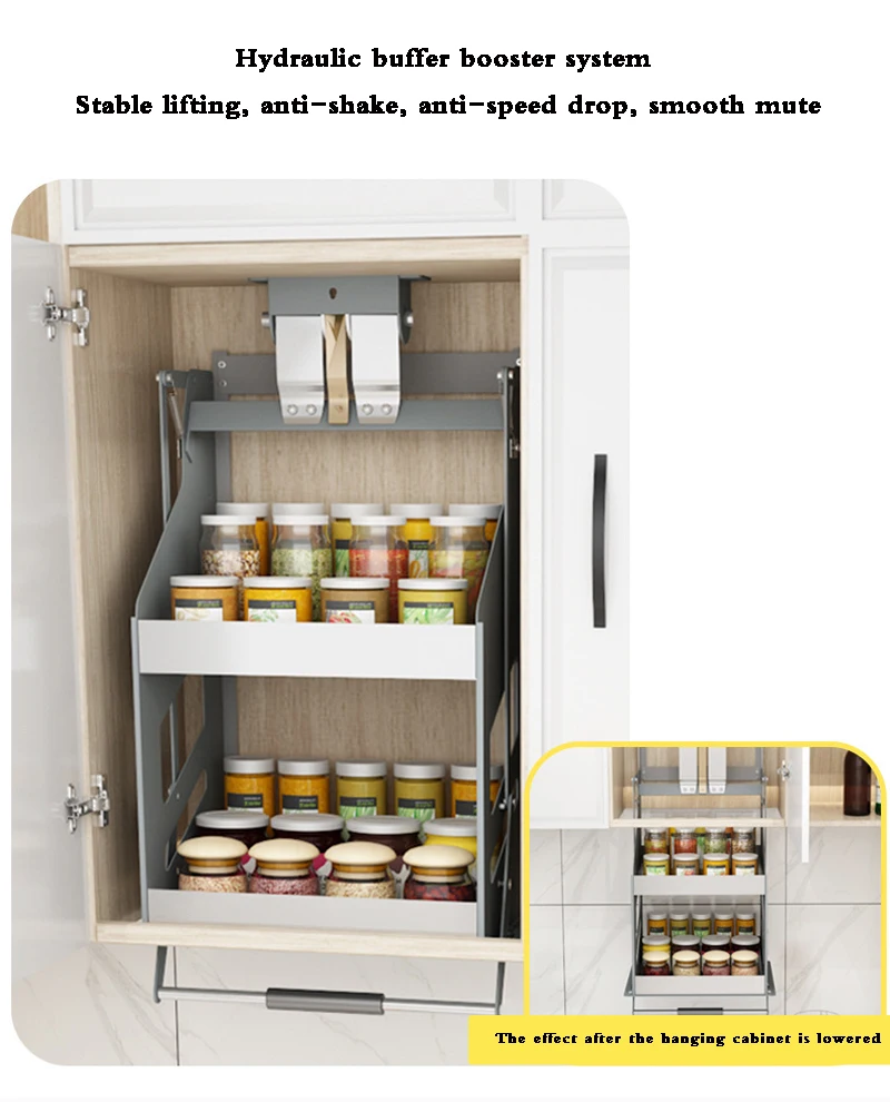 Kitchen Cabinet Pull-down Lift Basket Storage Spice Racks Wall Cabinet Up&Down Vertical Lift Drawer Baskets 30/35/40*28*52/66CM