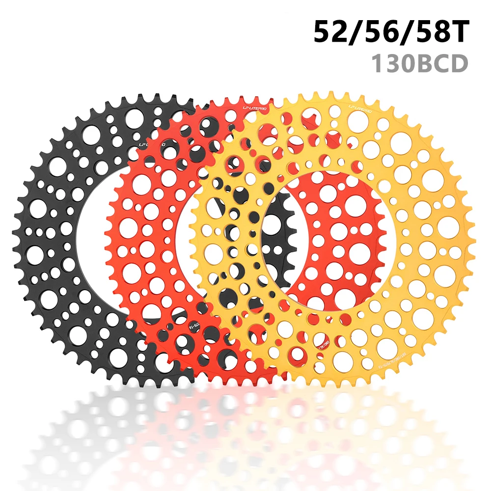 

Alloy Folding Bike Chainwheel Chainring 52/56/58T CNC Hollowed BCD 130mm AL 7075 Bicycle Cranksets Plate