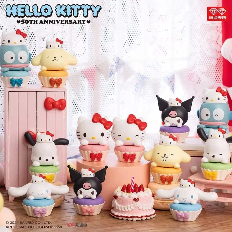 

Sanrio Hello Kitty, штабелируемая слепая коробка для 50-летия, игрушка Kuromi Pompompurin Cinnamoroll Pochacco, сборная фигурка, подарок для детей