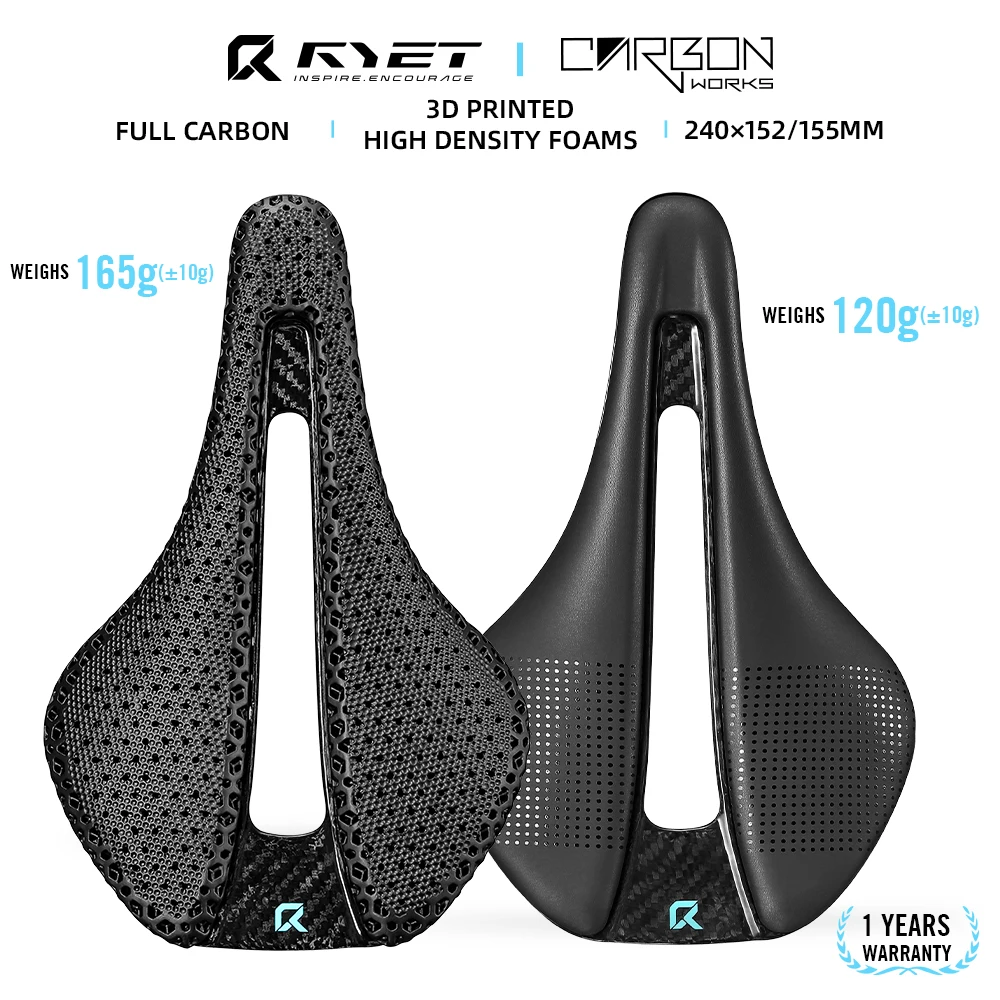 

RYET Full Carbon 120g 3D Printed Bicycle Saddle Wide 155/152mm 7*9 Bike Seating EVA Saddle Triathlon Road MTB Cycling Seat