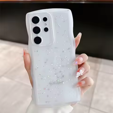 Transparent Glitter Star Wave Frame Soft Case For Samsung Galaxy S24 S23 S22 S21 S20 FE Plus Ultra A16 A06 A73 A72 A71 A55 A54