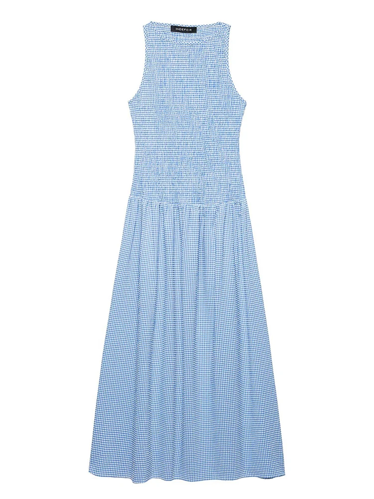 KUCLUT Abito longuette a trapezio con pullover a pieghe scozzese alla moda da donna Abiti da donna chic femminili senza maniche con o-collo vintage
