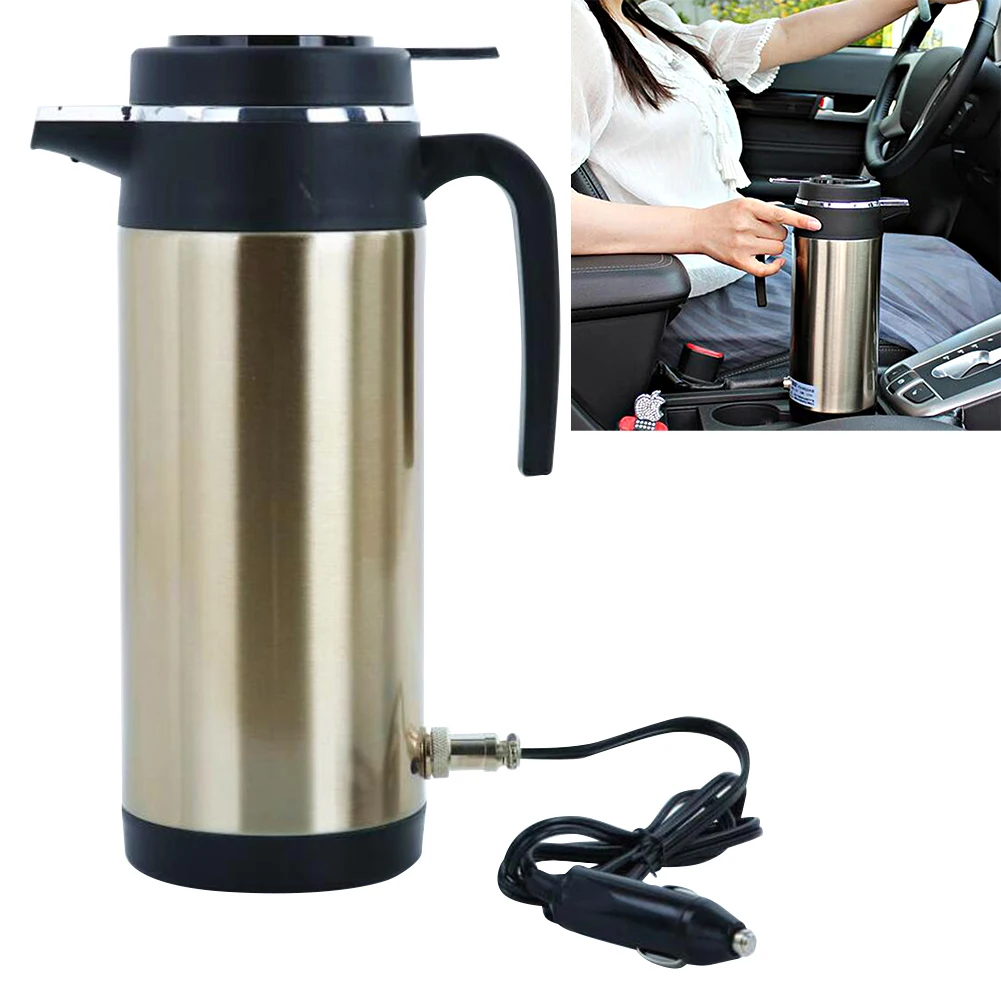 12V/24V Electric Heating Cup Kettle Stainless Steel Water Heater Bottle Auto Shut Off Fast Boiling Kettle for Travel Car Truck